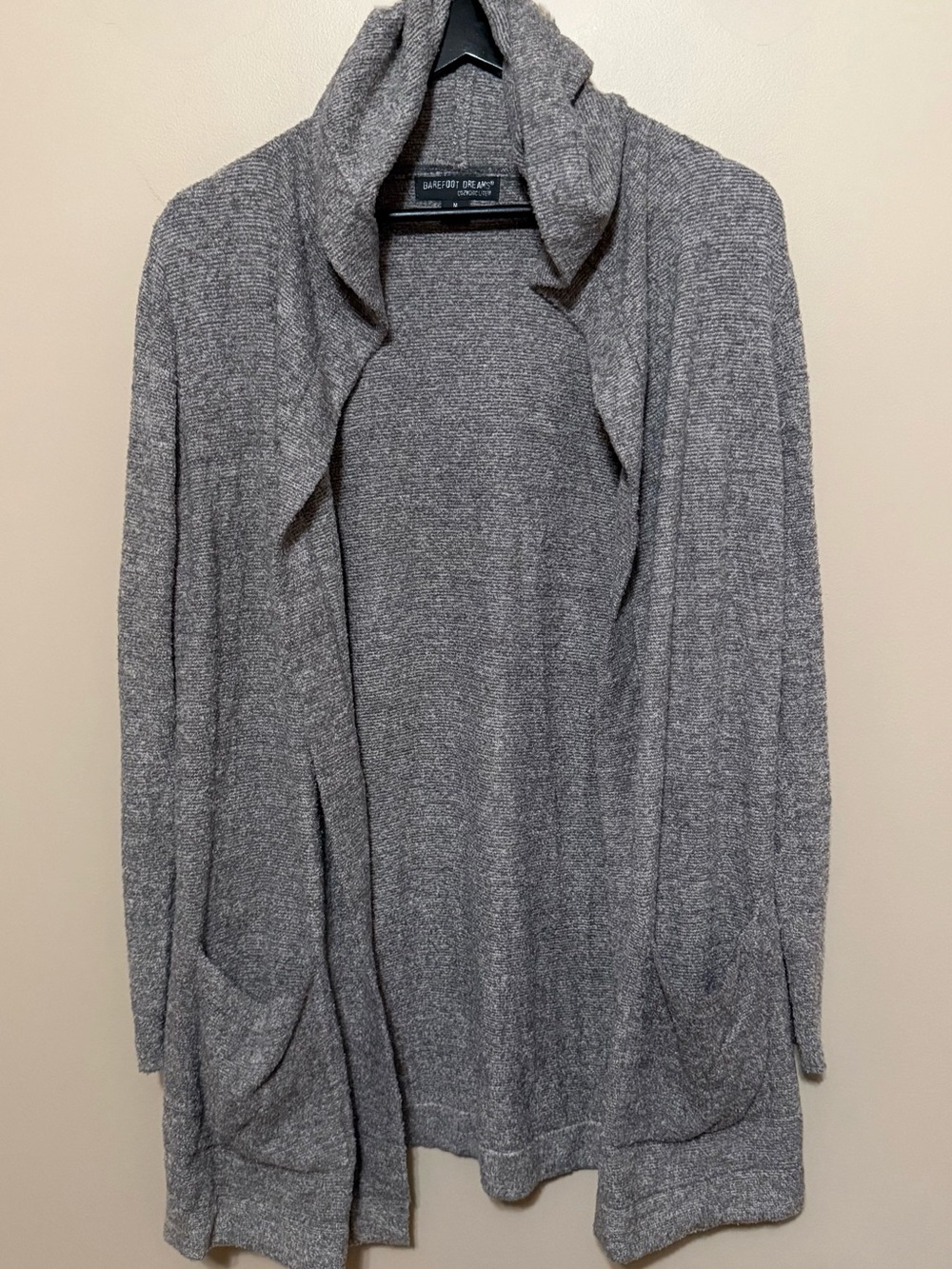 LN Barefoot Dreams CozyChic Lite Resort/Hooded Cardigan Sz M-Heathered Gray